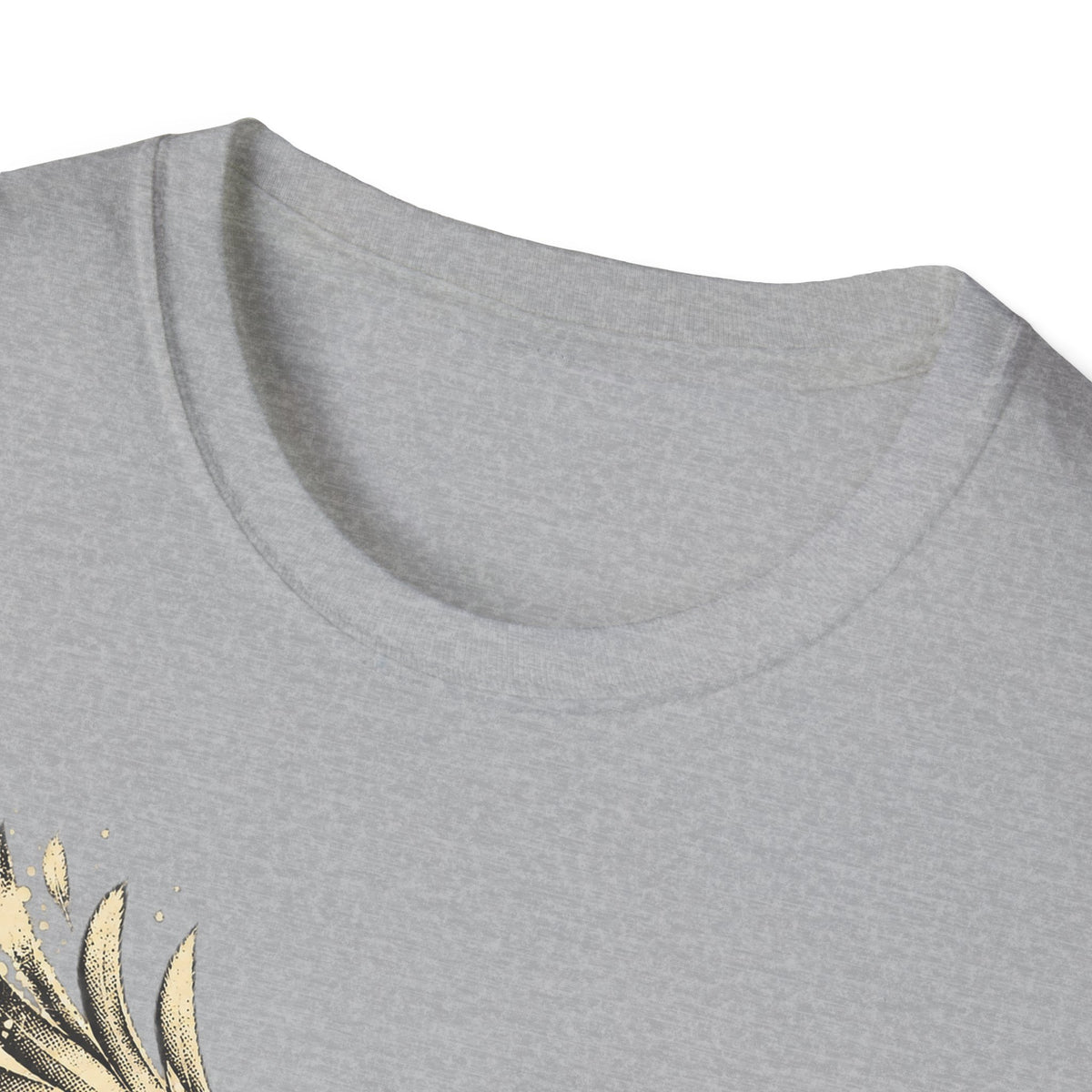 Light gray crew-neck T-shirt neckline close-up