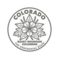 Round Colorado columbine state flower sticker decal with flower and circular text