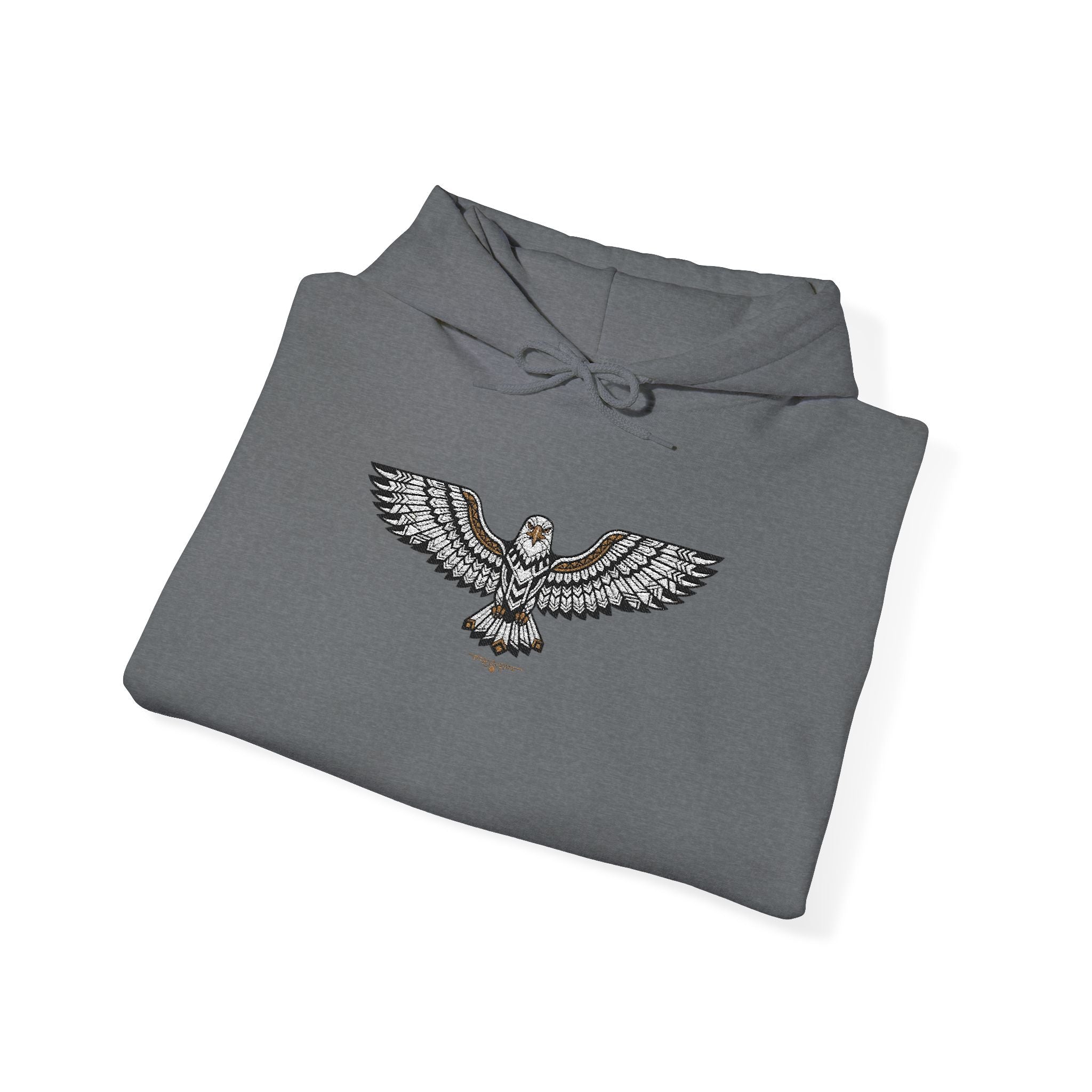 Charcoal gray unisex hoodie with front eagle rhinestone graphic and drawstring hood