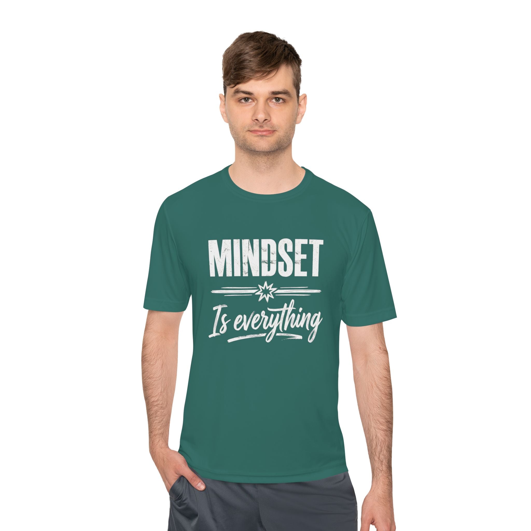 Mindset Is Everything T-shirt in dark green with white “MINDSET Is everything” text.