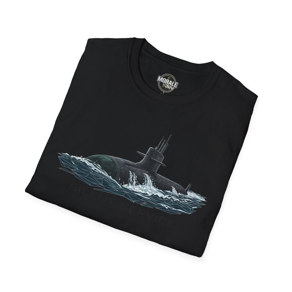 Silent Service T-shirt, black: submarine graphic with “SILENT SERVICE” text