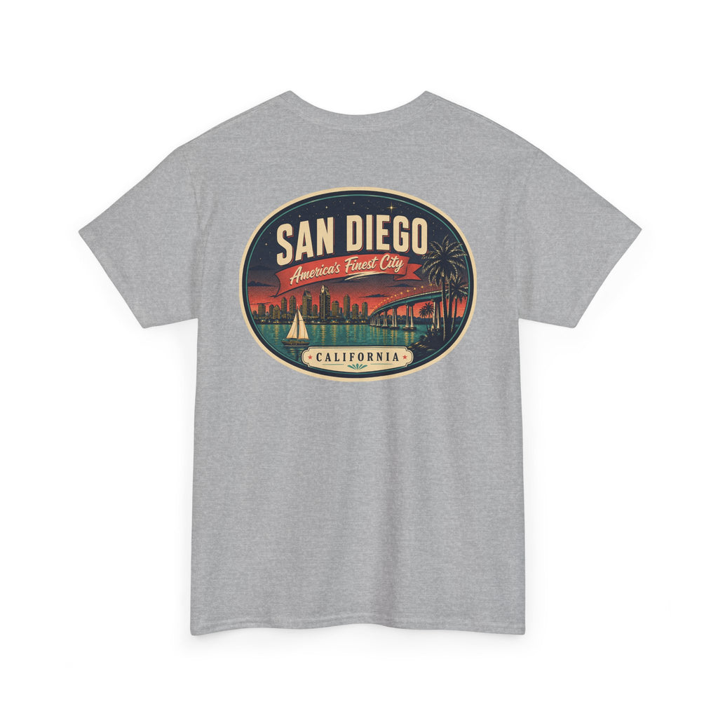 Sport grey T-shirt with large San Diego city scene oval graphic on front