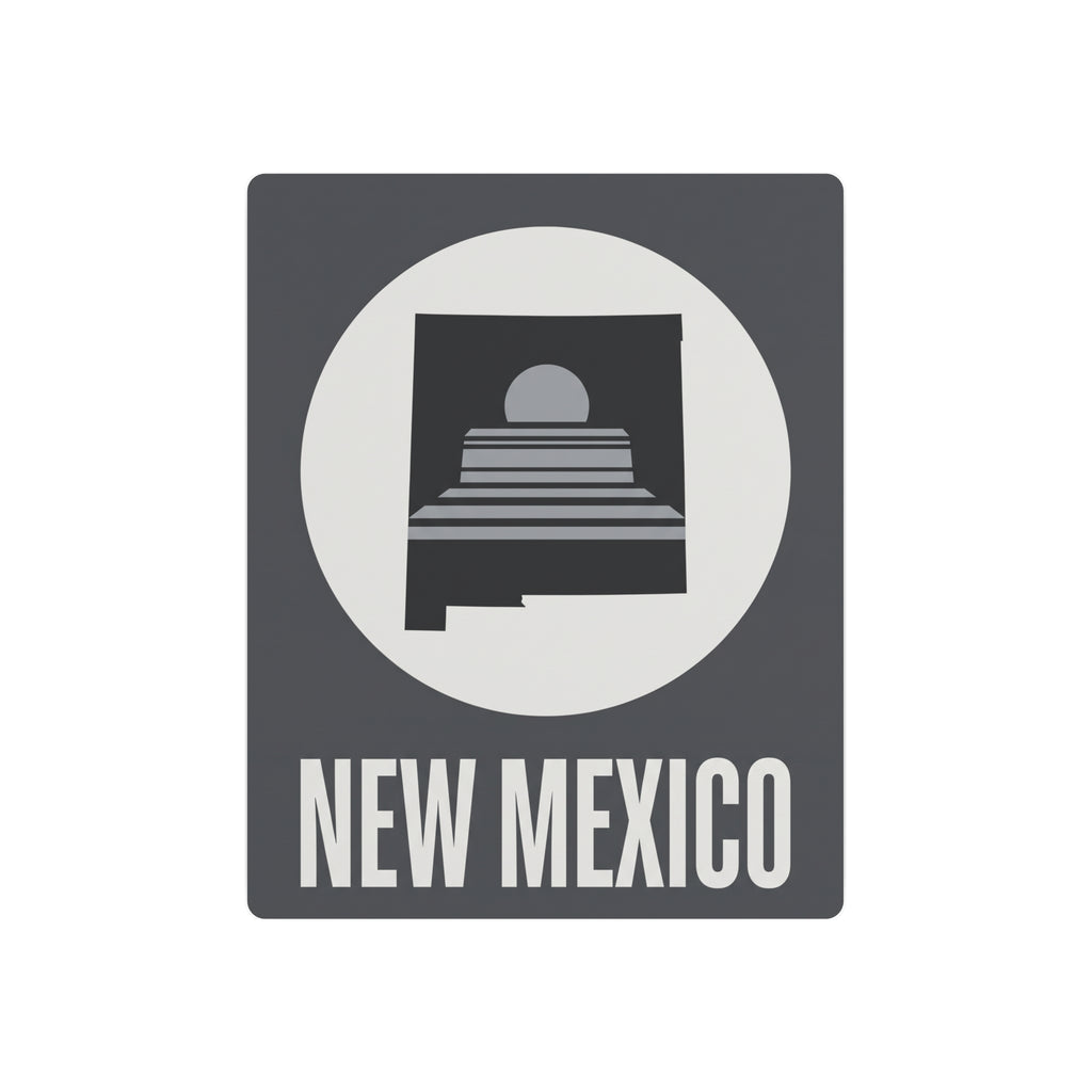 Square metal wall art sign with New Mexico text and skyline graphic in a circle