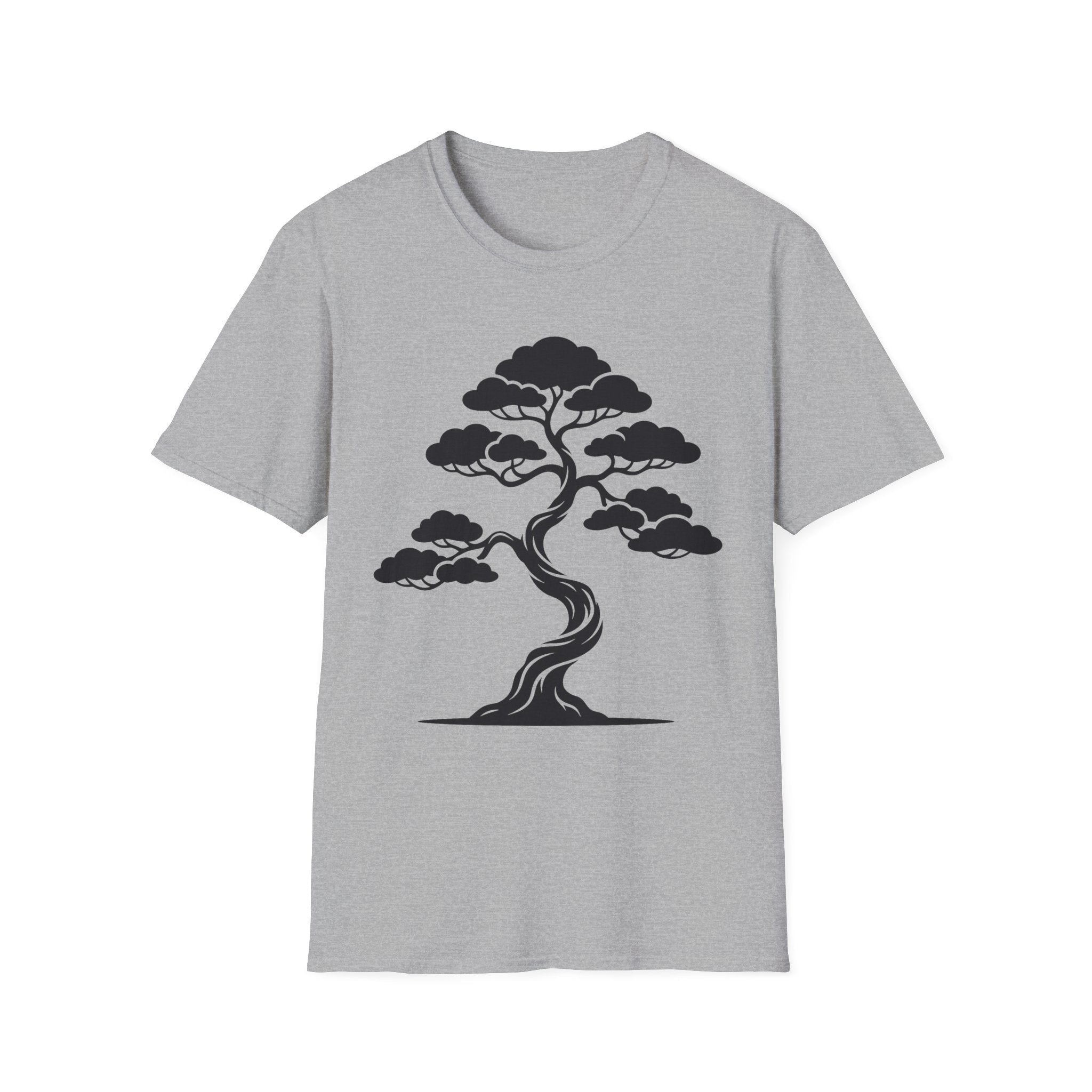 Bonsai tree T-shirt in light gray with black tree graphic