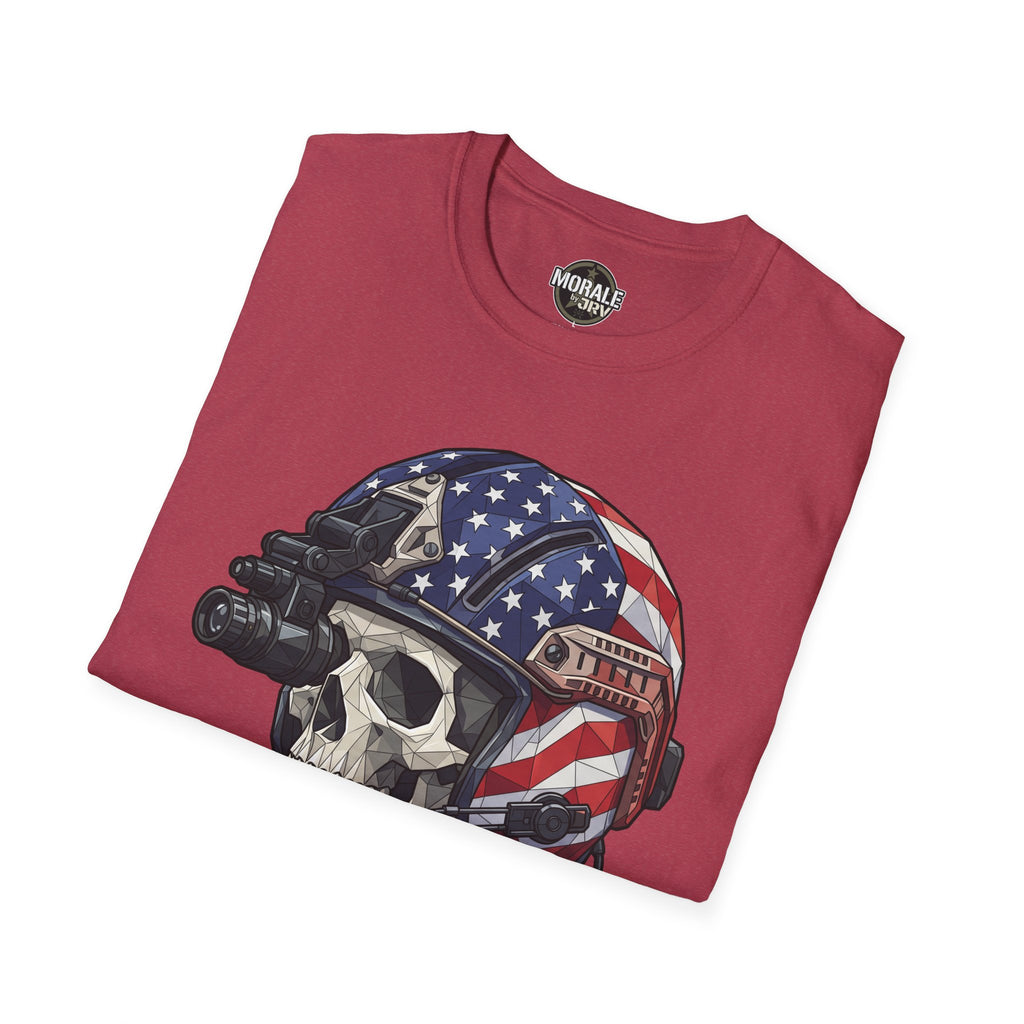 Red skull helmet tactical graphic T-shirt, folded