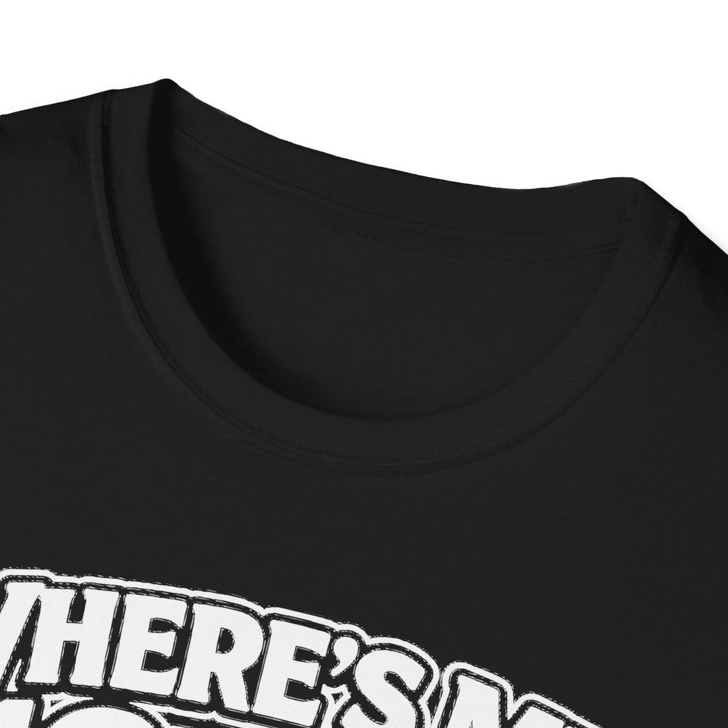 Black t-shirt neckline close-up with partial tool graphic print