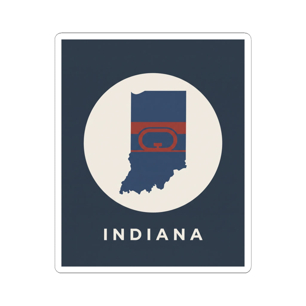 Indiana state map flag kiss-cut sticker in blue with circular design