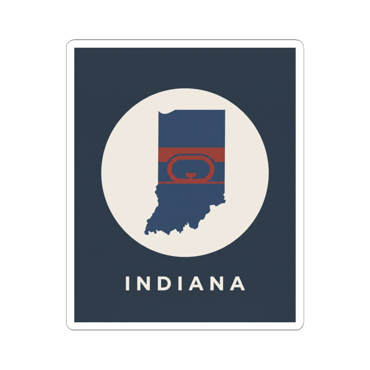 Indiana state map flag kiss-cut sticker in blue with circular design