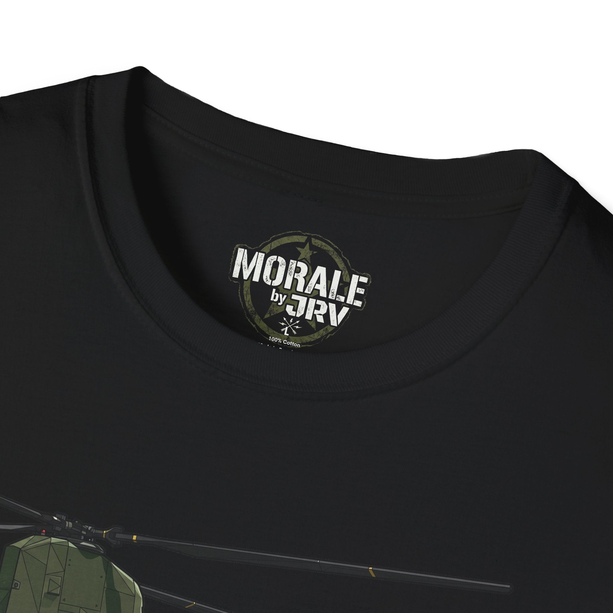 CH-47 Chinook T-shirt, black, neckline logo with partial design below