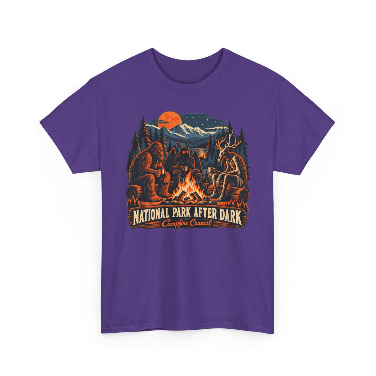 National Park After Dark Campfire Concert T-Shirt, Bear and Elk Mountain Camping Shirt for Men and Women, Hiking Gift Tee