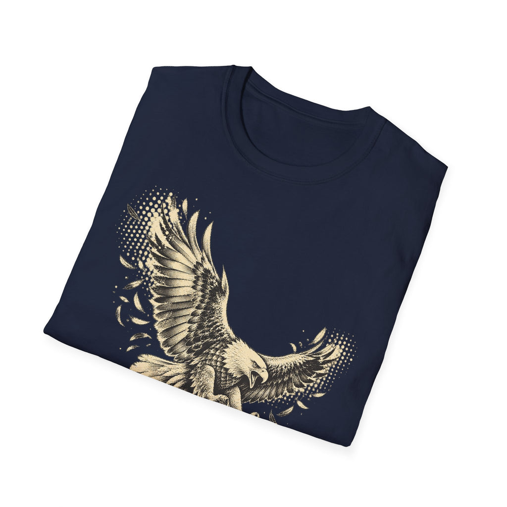 Navy eagle graphic T-shirt with gold wing print