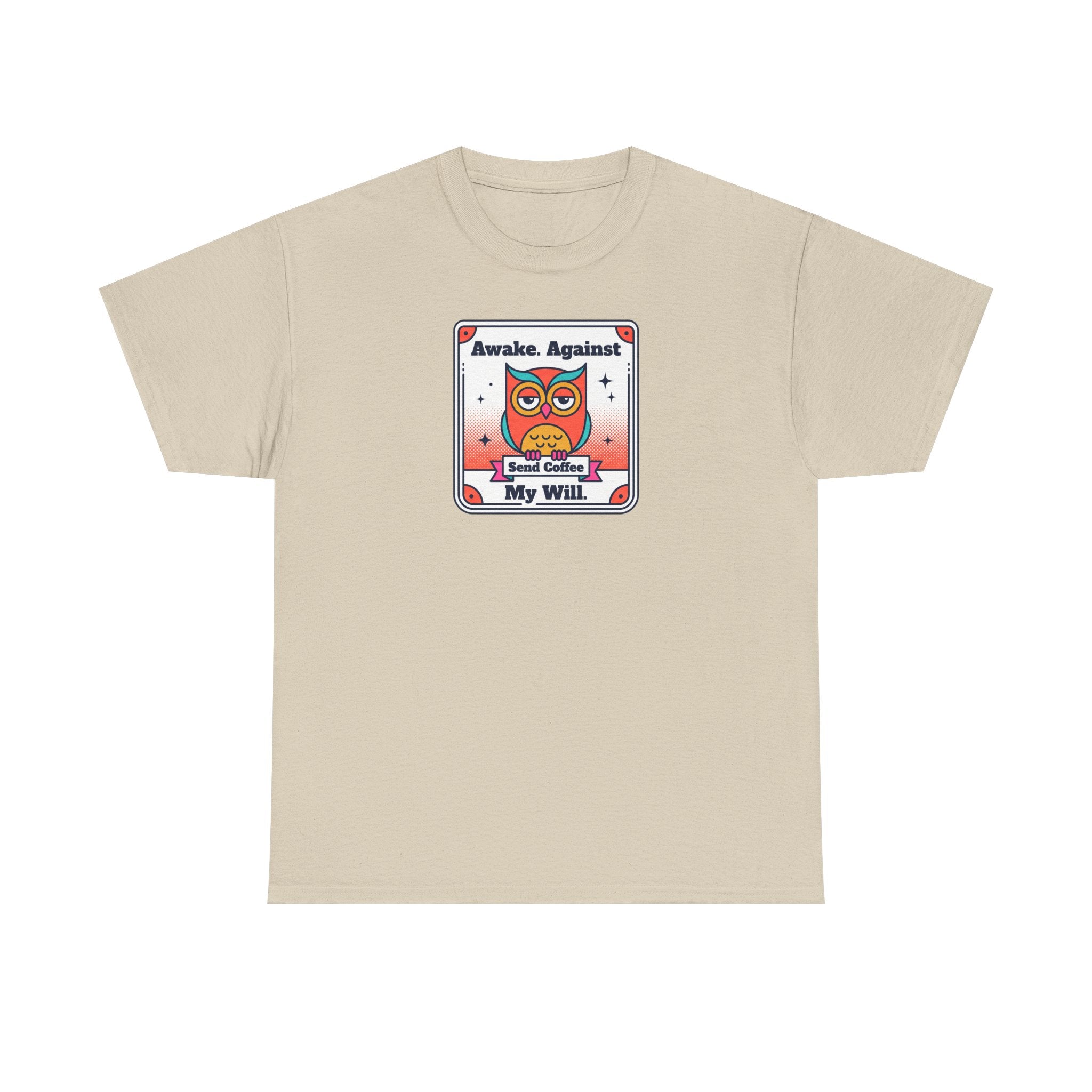 Sand T-shirt with square graphic print at chest.