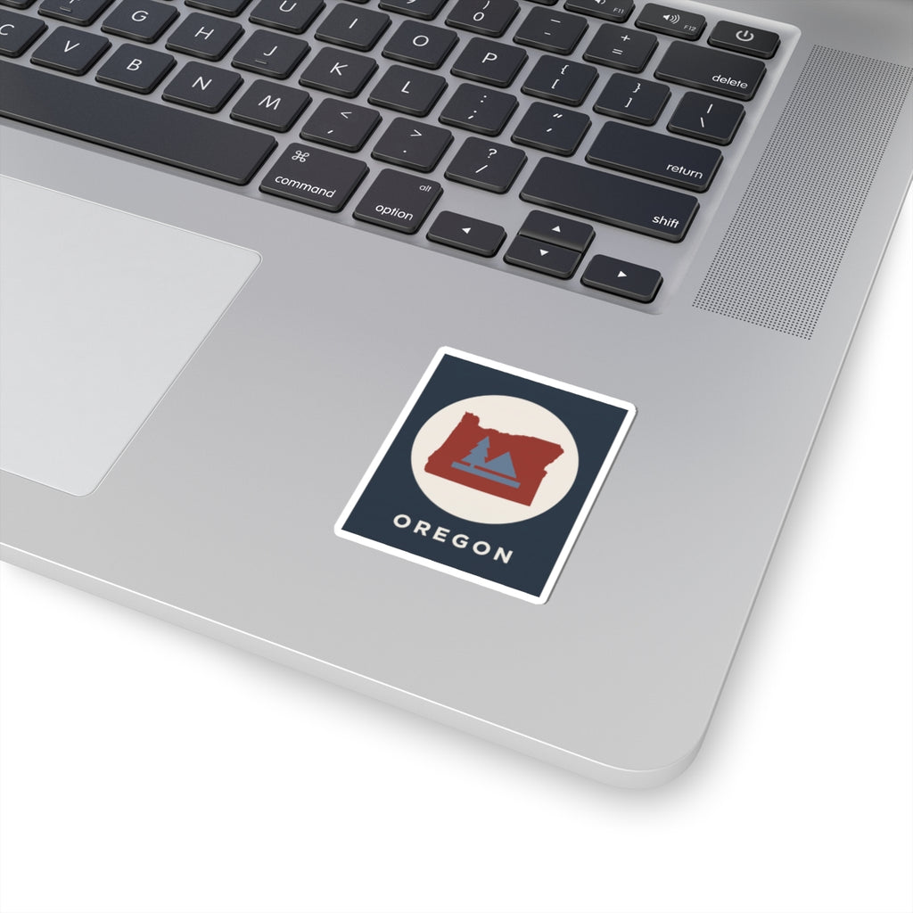 Oregon state pine tree and mountain silhouette sticker, kiss-cut