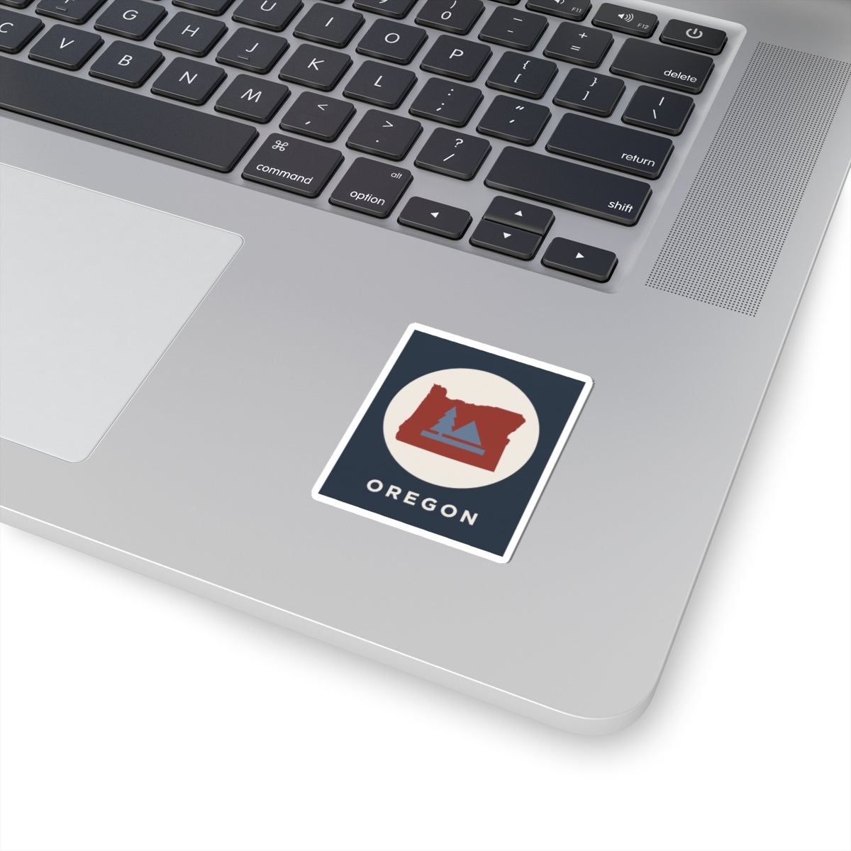 Oregon state pine tree and mountain silhouette sticker, kiss-cut