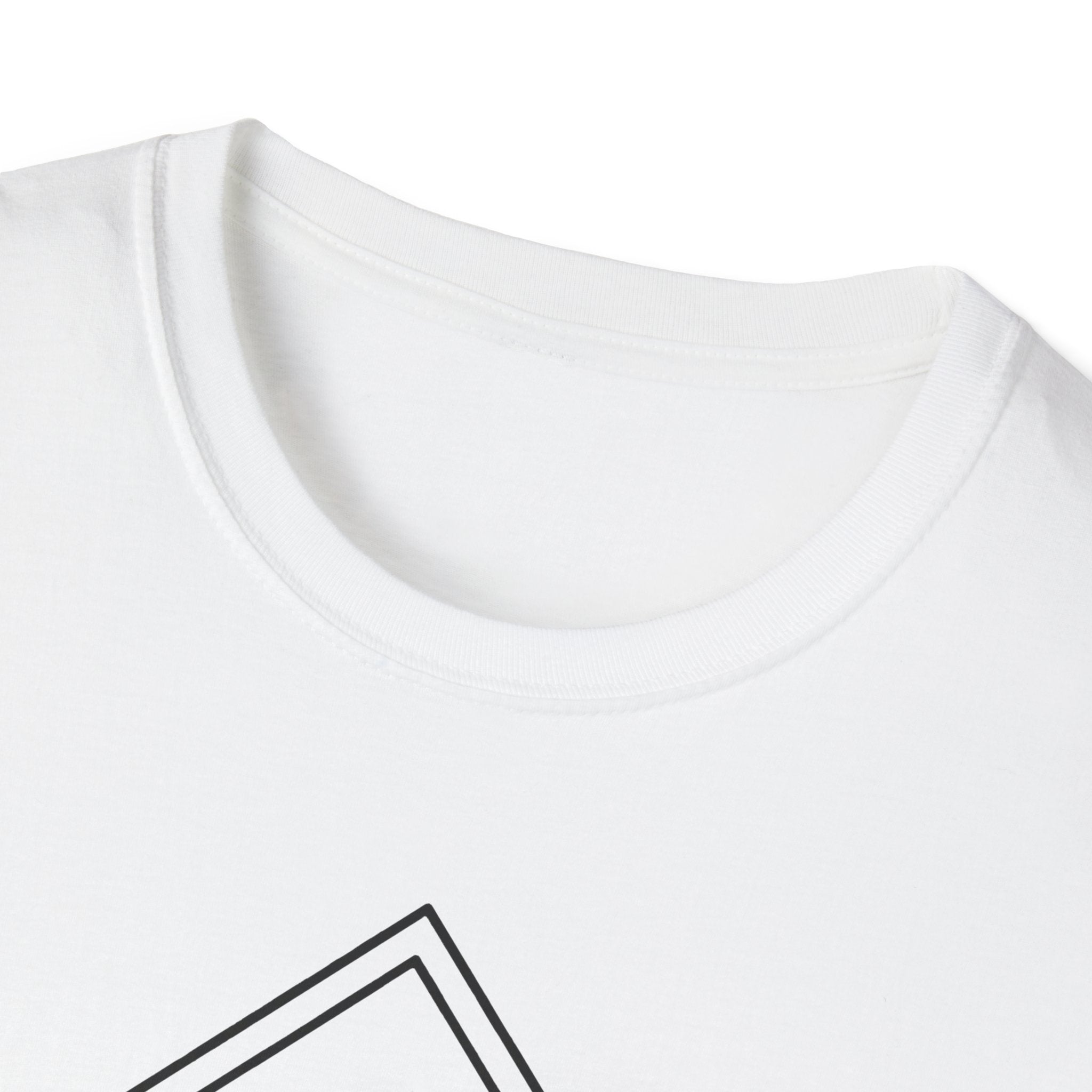 White T-shirt crew neck collar with part of black line-art airplane graphic