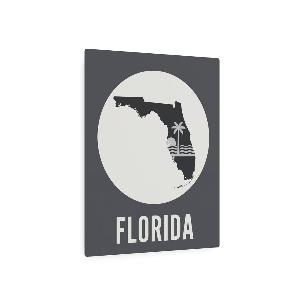 Square Florida silhouette metal wall art with palm tree motif and “FLORIDA” lettering