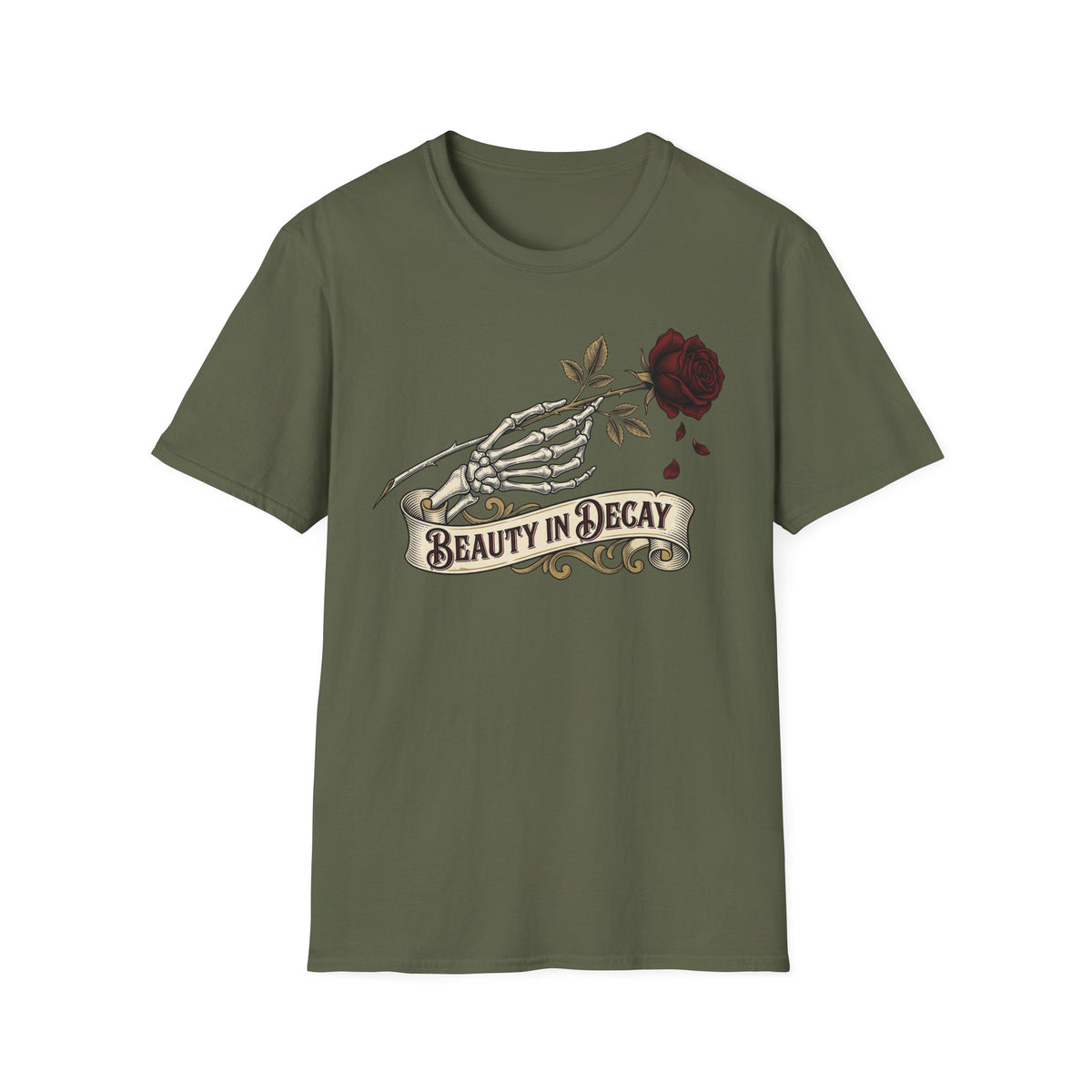 Beauty in Decay T-Shirt - Skeleton Hand & Rose Gothic Tattoo Tee