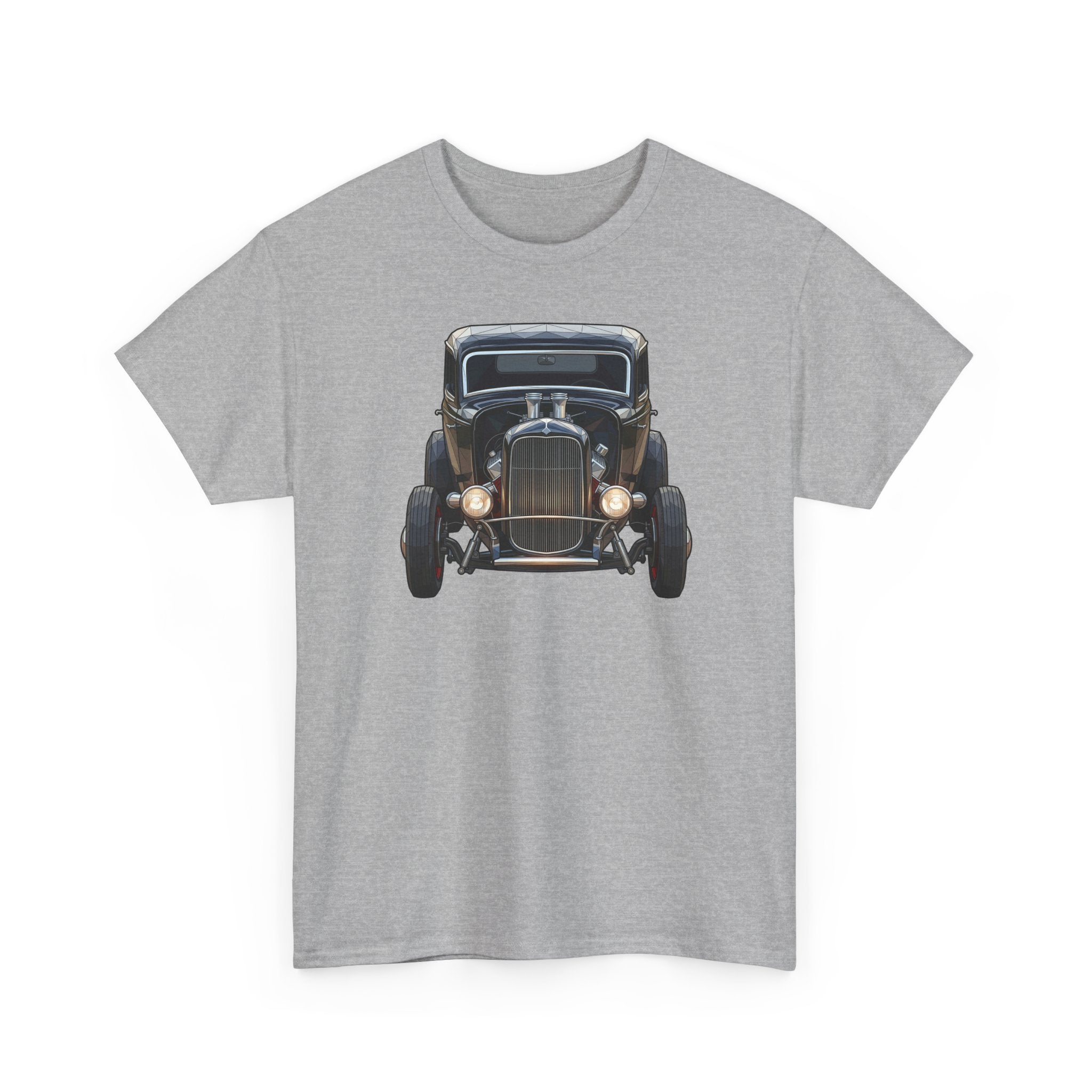 Sport grey T-shirt with vintage hot rod front graphic centered on the chest