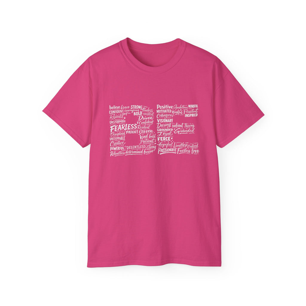 Life word cloud T-shirt in Cherry Red with motivational typography graphic