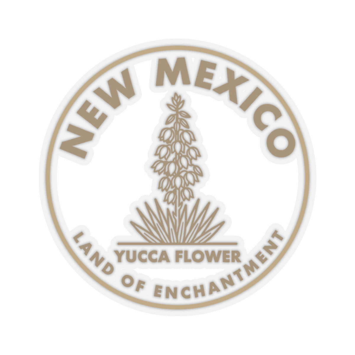 Round yucca flower state sticker decal with New Mexico seal, transparent vinyl