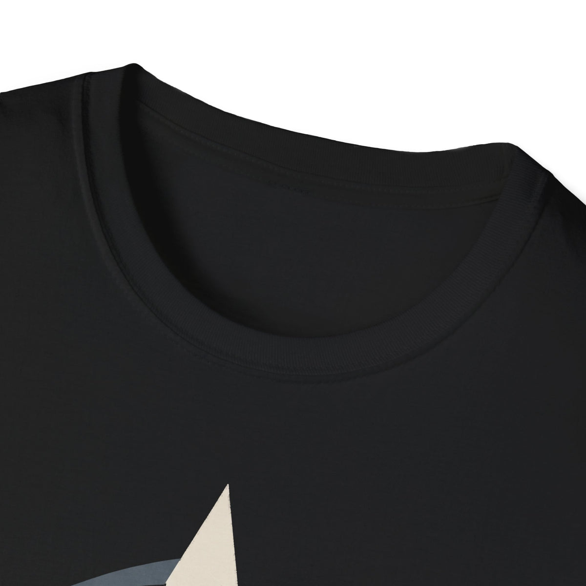 Black crew-neck T-shirt neckline and collar detail, no visible graphic.