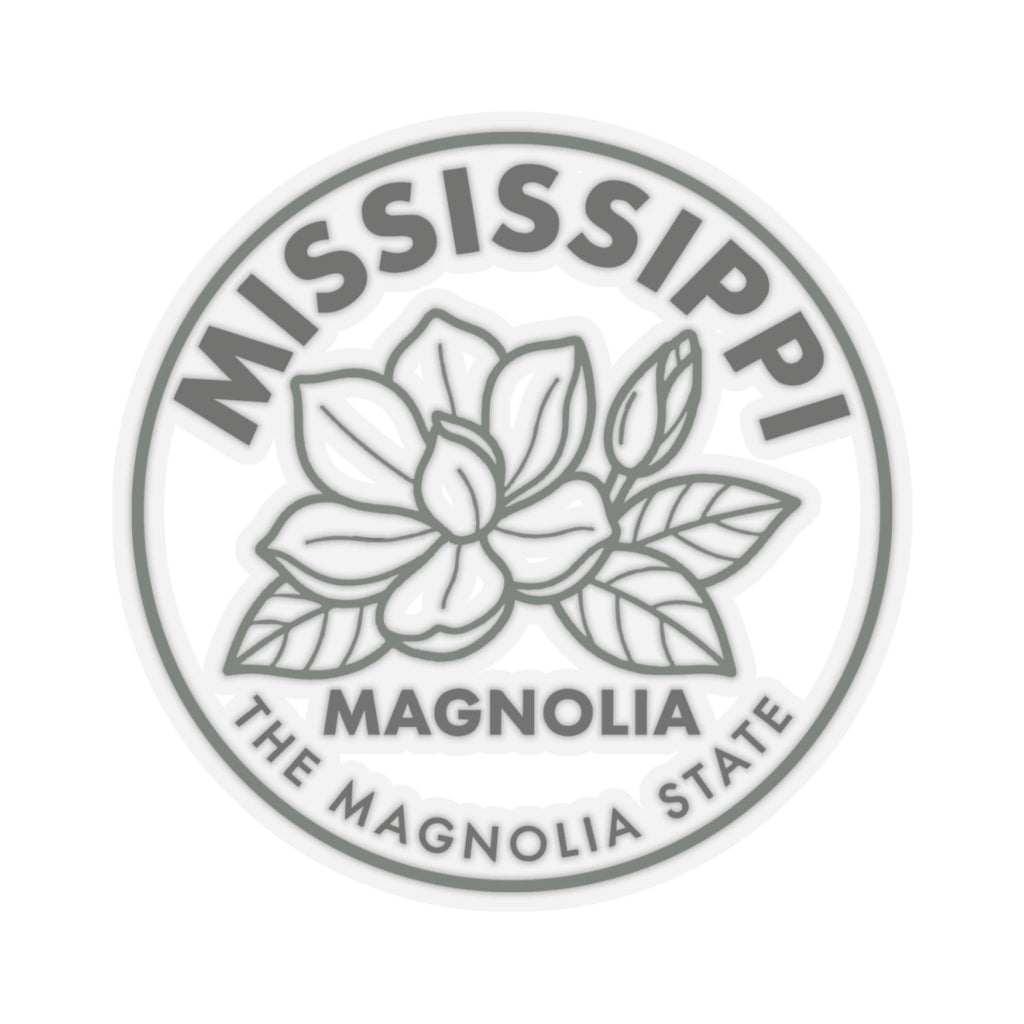 Transparent vinyl sticker showing a round Mississippi Magnolia State magnolia blossom seal