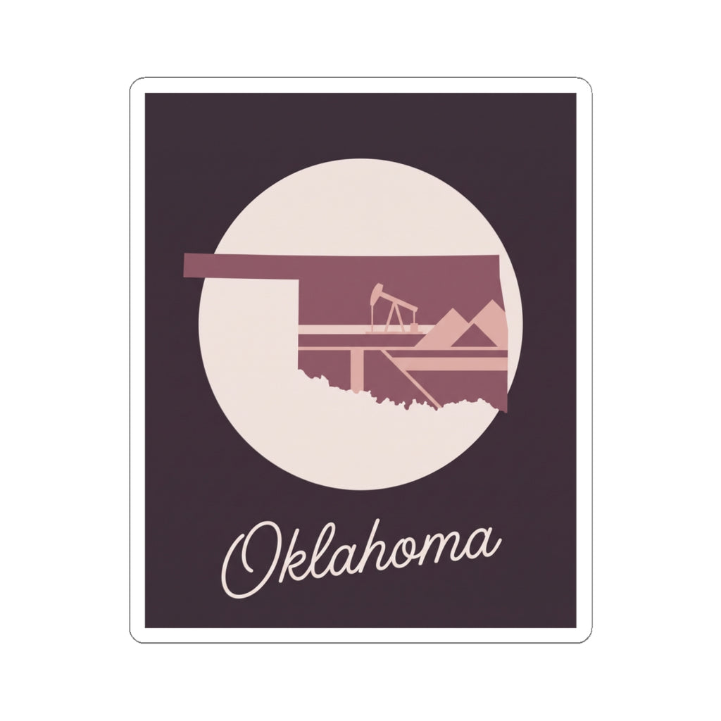 Oklahoma state decal featuring oil derrick silhouette and 'Oklahoma' script