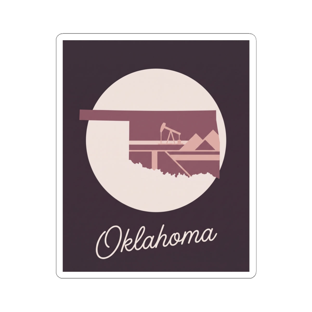 Oklahoma state decal featuring oil derrick silhouette and 'Oklahoma' script