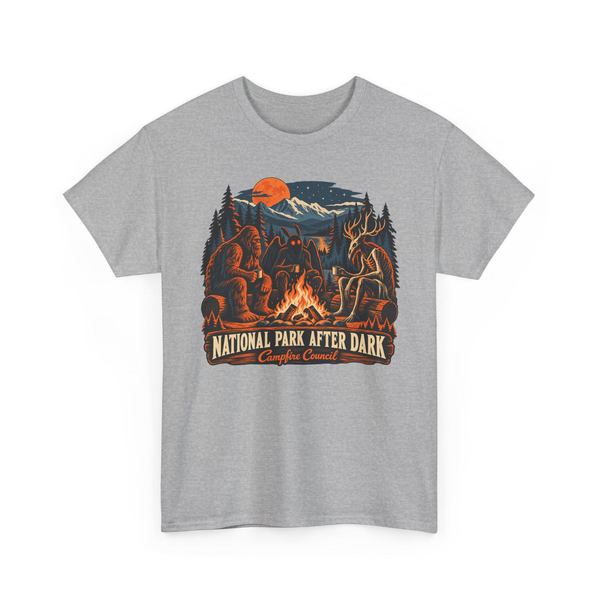 National Park After Dark Campfire Concert T-Shirt, Bear and Elk Mountain Camping Shirt for Men and Women, Hiking Gift Tee