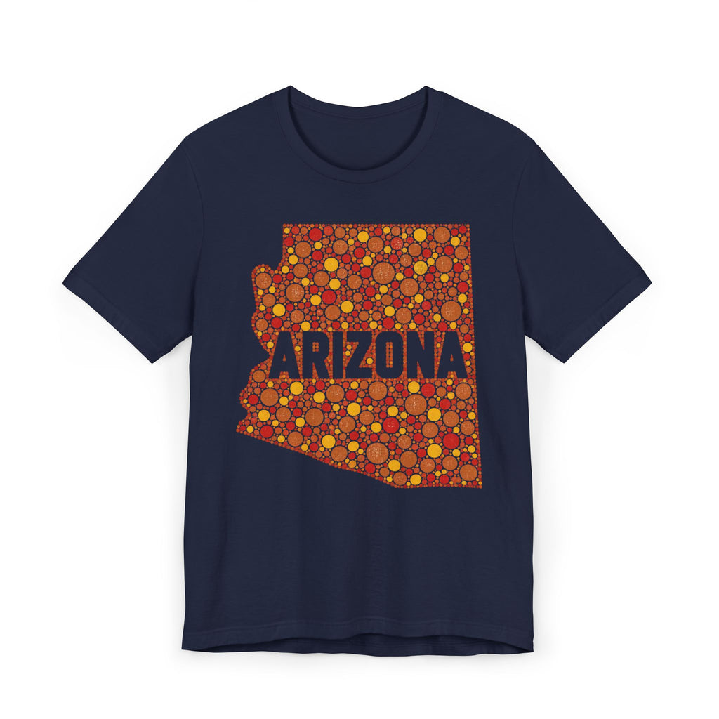 Navy T-shirt with orange patterned Arizona graphic front