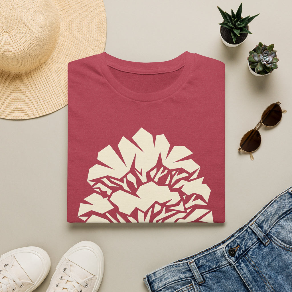 Red geometric tree graphic t-shirt, crew neck short sleeves