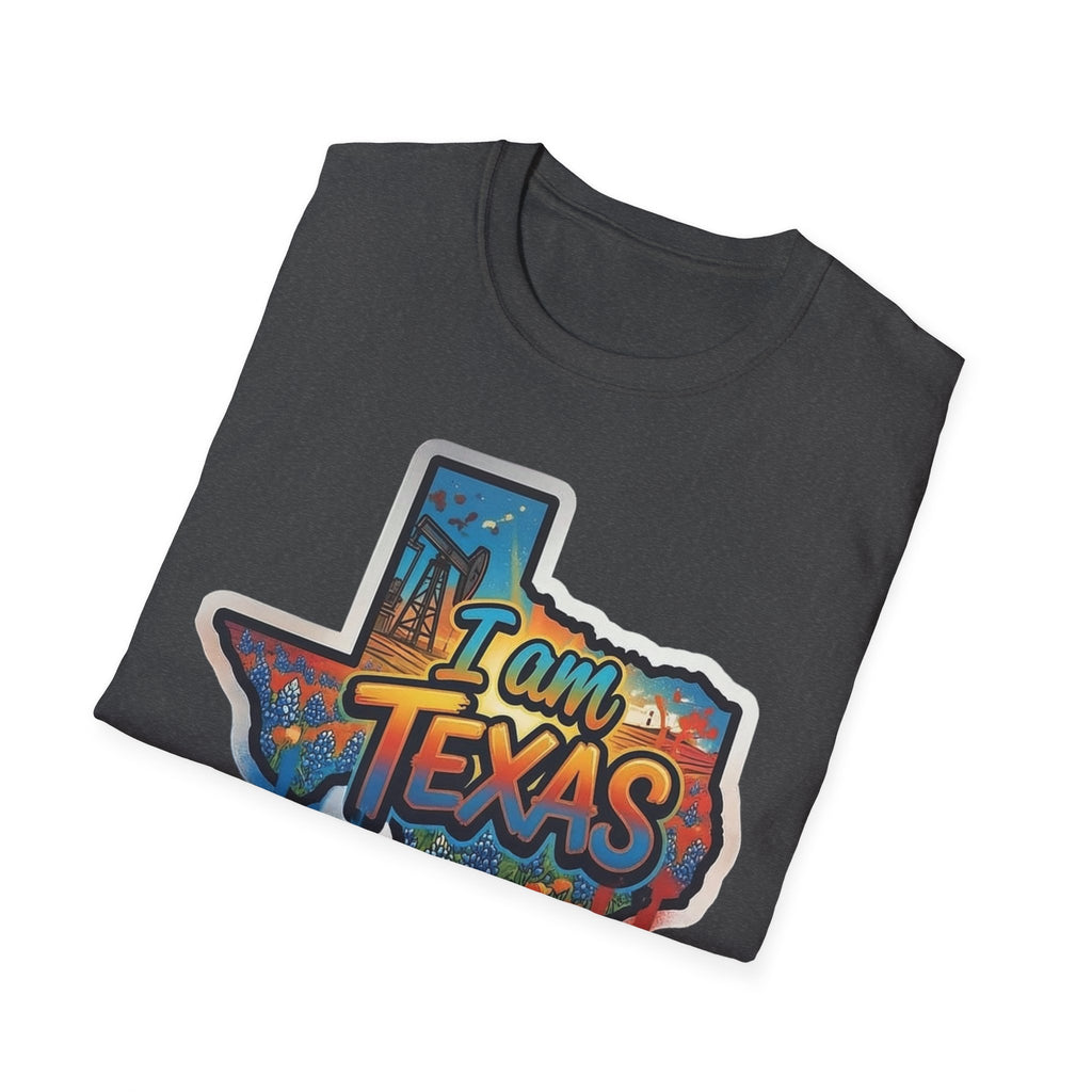 Texas T-Shirt front design: I am Texas graffiti, dark gray