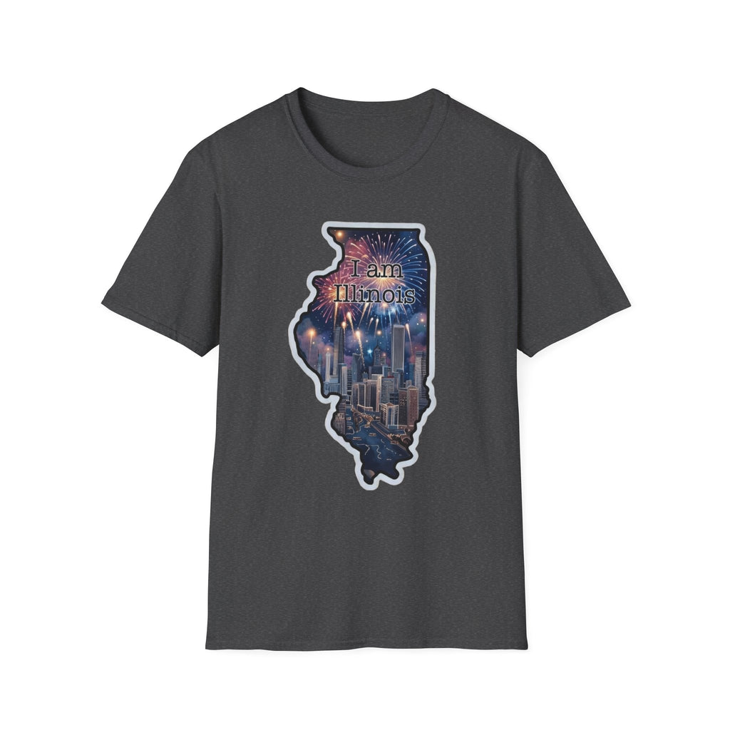 Illinois skyline state map T-shirt in dark gray with front graphic print