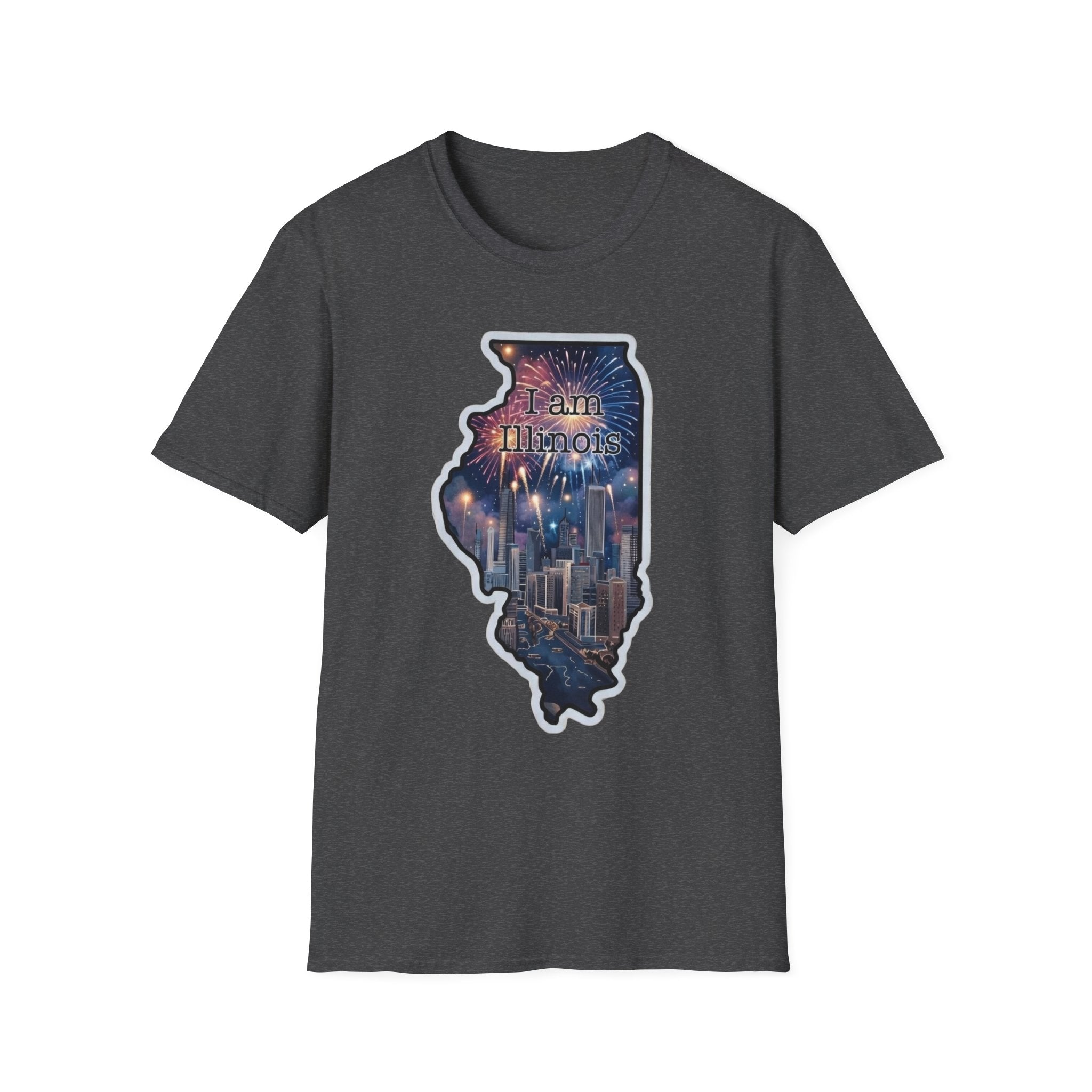 Illinois skyline state map T-shirt in dark gray with front graphic print