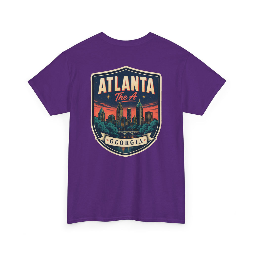 Purple T-shirt with Atlanta Georgia skyline badge print