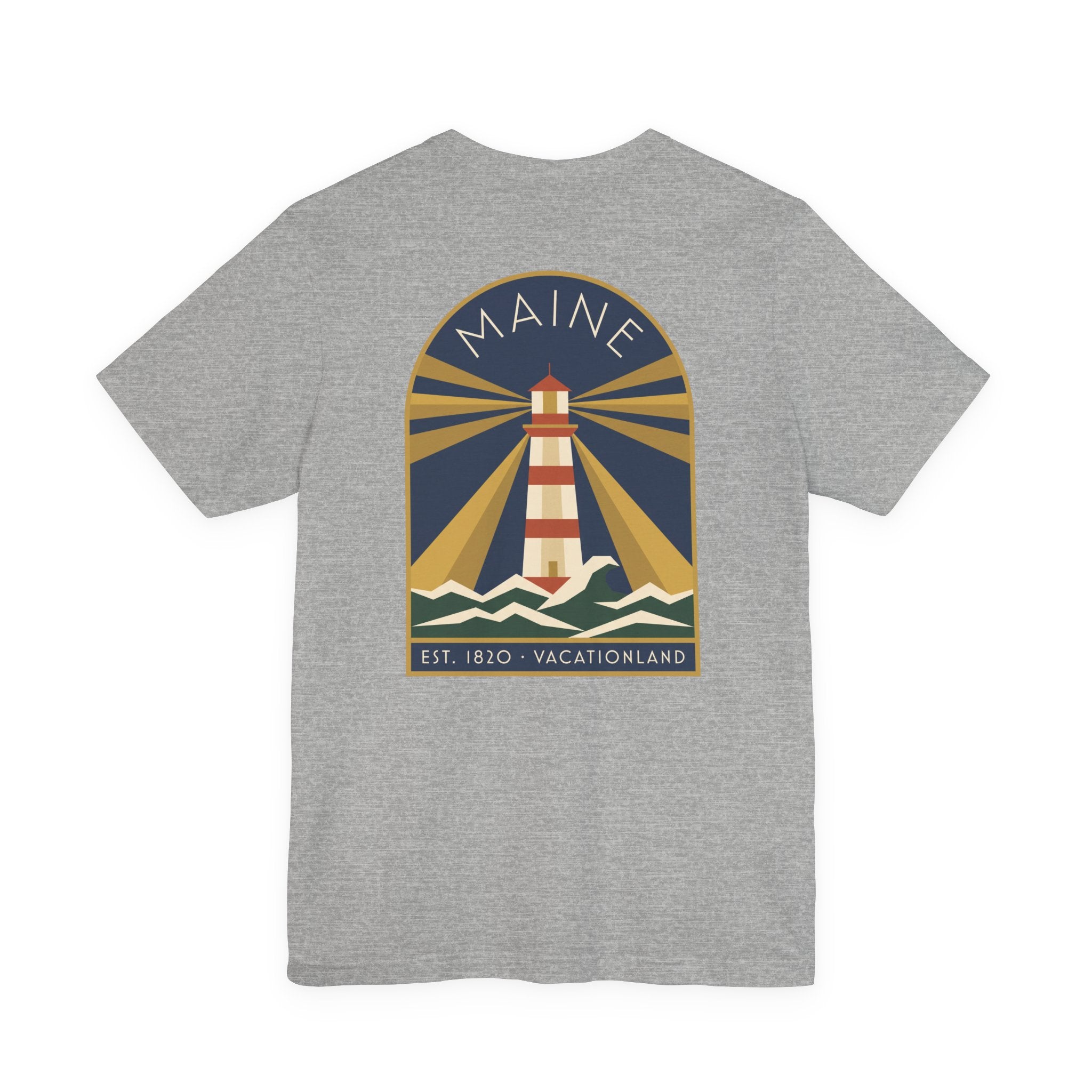 Light gray crewneck T-shirt with vintage lighthouse graphic in circular badge