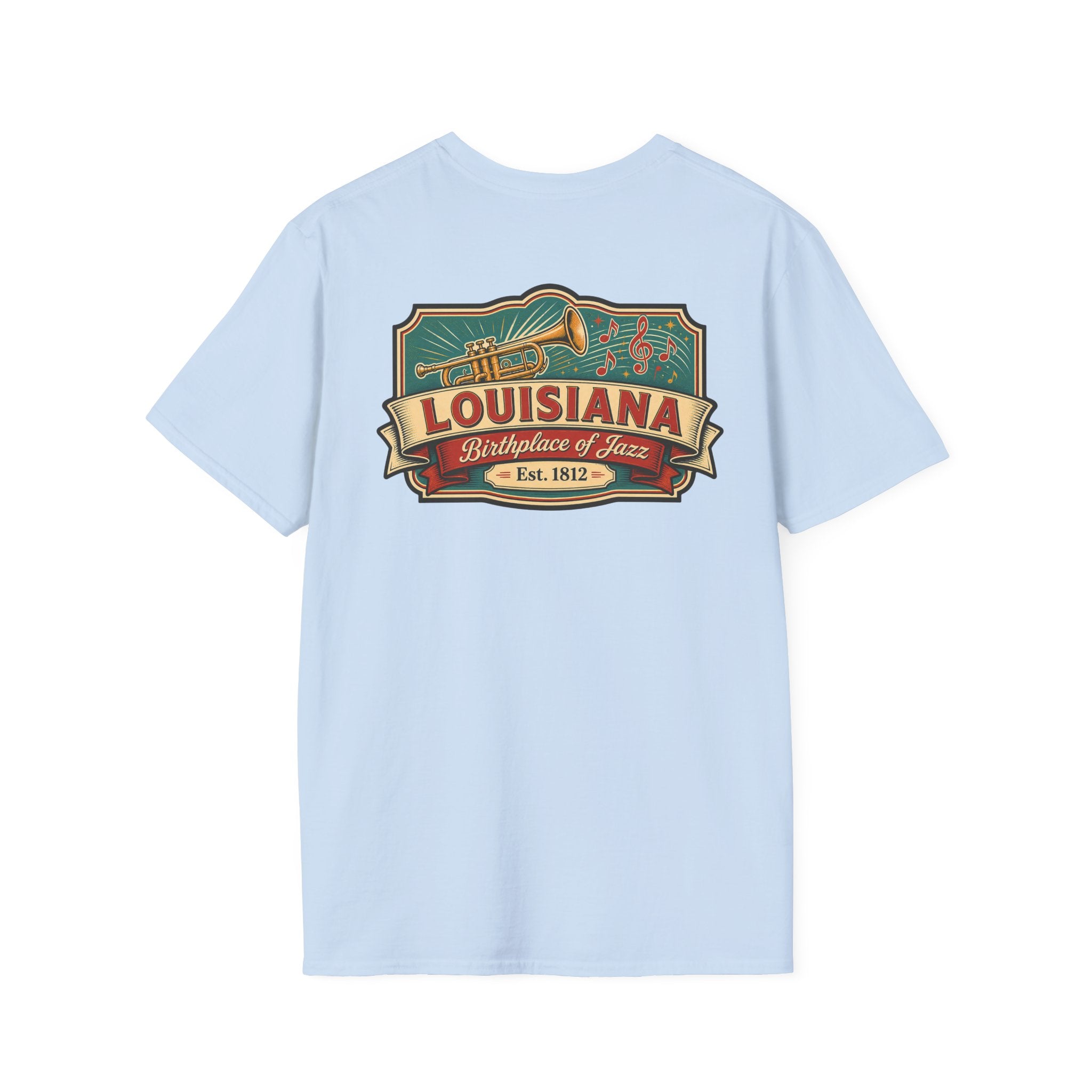 Light blue Louisiana T-shirt with vintage travel graphic chest print
