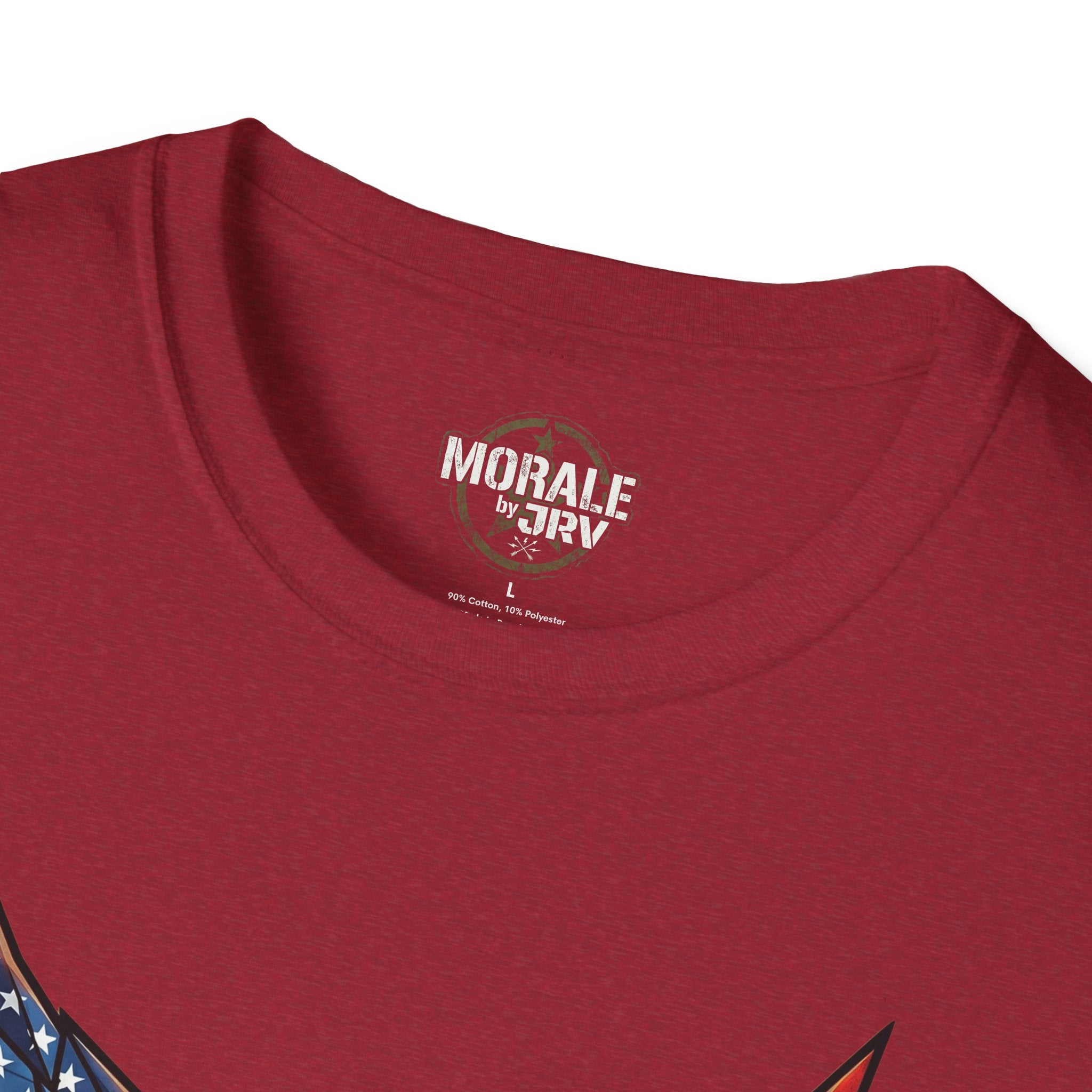 Maroon crew-neck T-shirt with small chest logo label