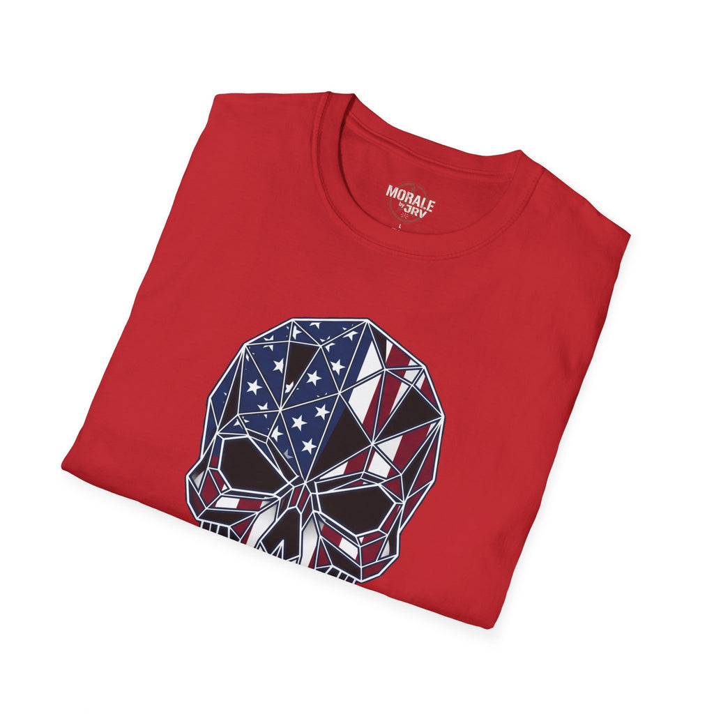 Red T-shirt with American flag skull warrior graphic