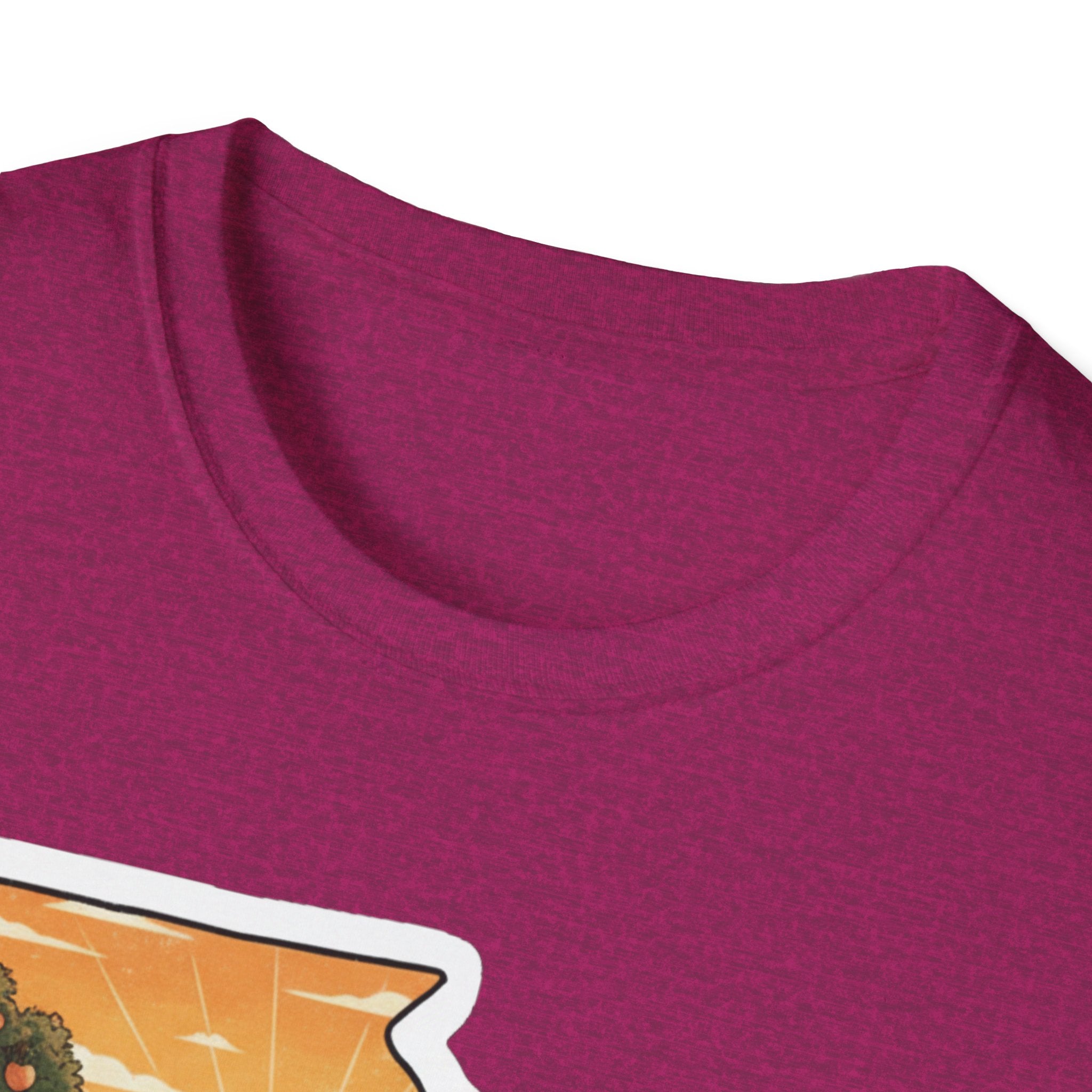 Magenta crew neck close-up with heathered fabric texture