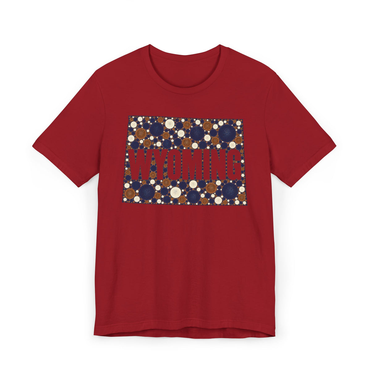 Red T-shirt with rectangular polka dot Wyoming graphic print