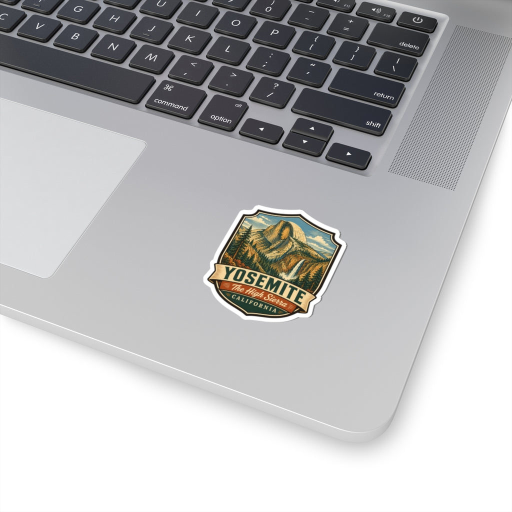 Yosemite travel sticker showing mountain scene and Yosemite California text