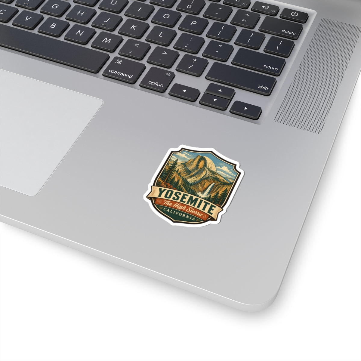Yosemite travel sticker showing mountain scene and Yosemite California text
