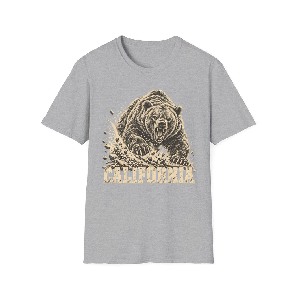 Sport grey bear graphic t-shirt with vintage California wordmark and roaring bear print