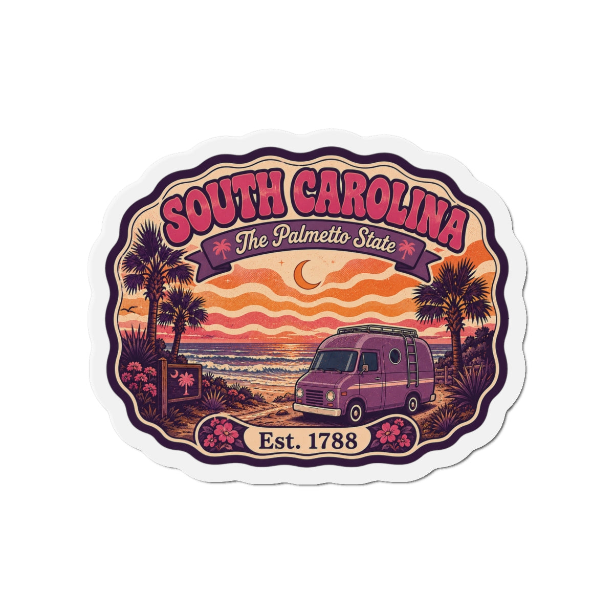 South Carolina die-cut magnet showing The Palmetto State banner and Est. 1788 date