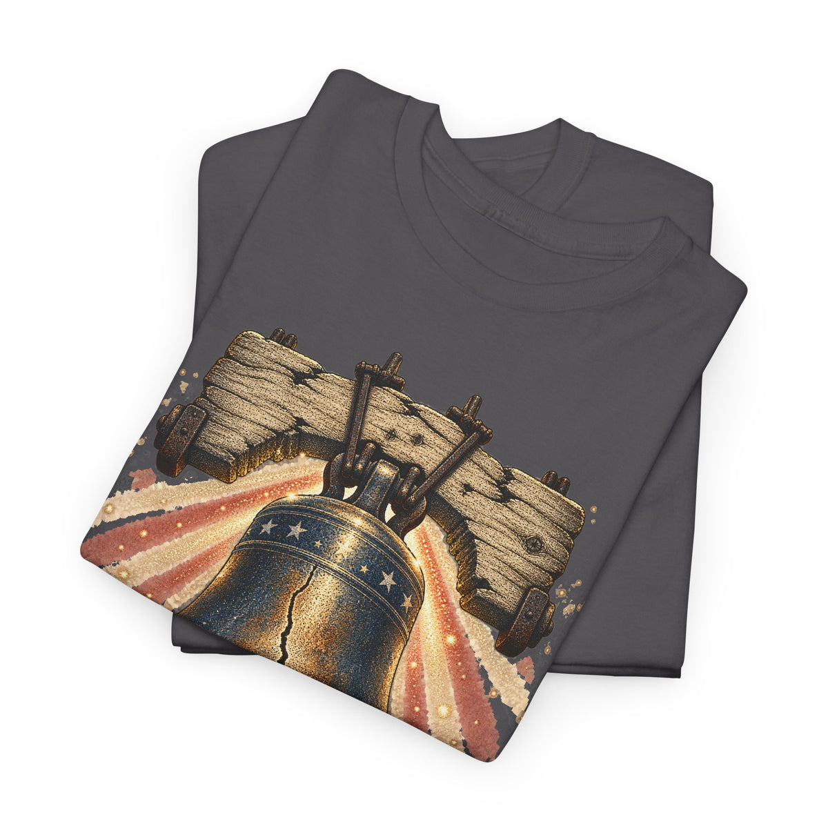 Charcoal t-shirt with Liberty Bell illustration panel graphic
