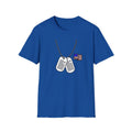 Royal blue T-shirt with dog tag chest graphic and American flag