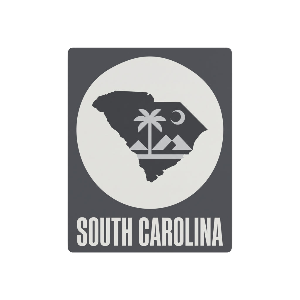 South Carolina metal wall sign: dark gray with white circular map and “SOUTH CAROLINA” text