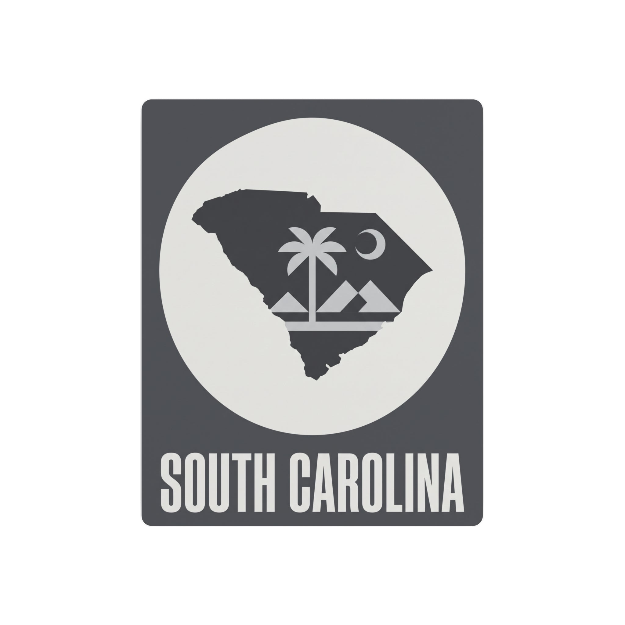 South Carolina metal wall sign: dark gray with white circular map and “SOUTH CAROLINA” text