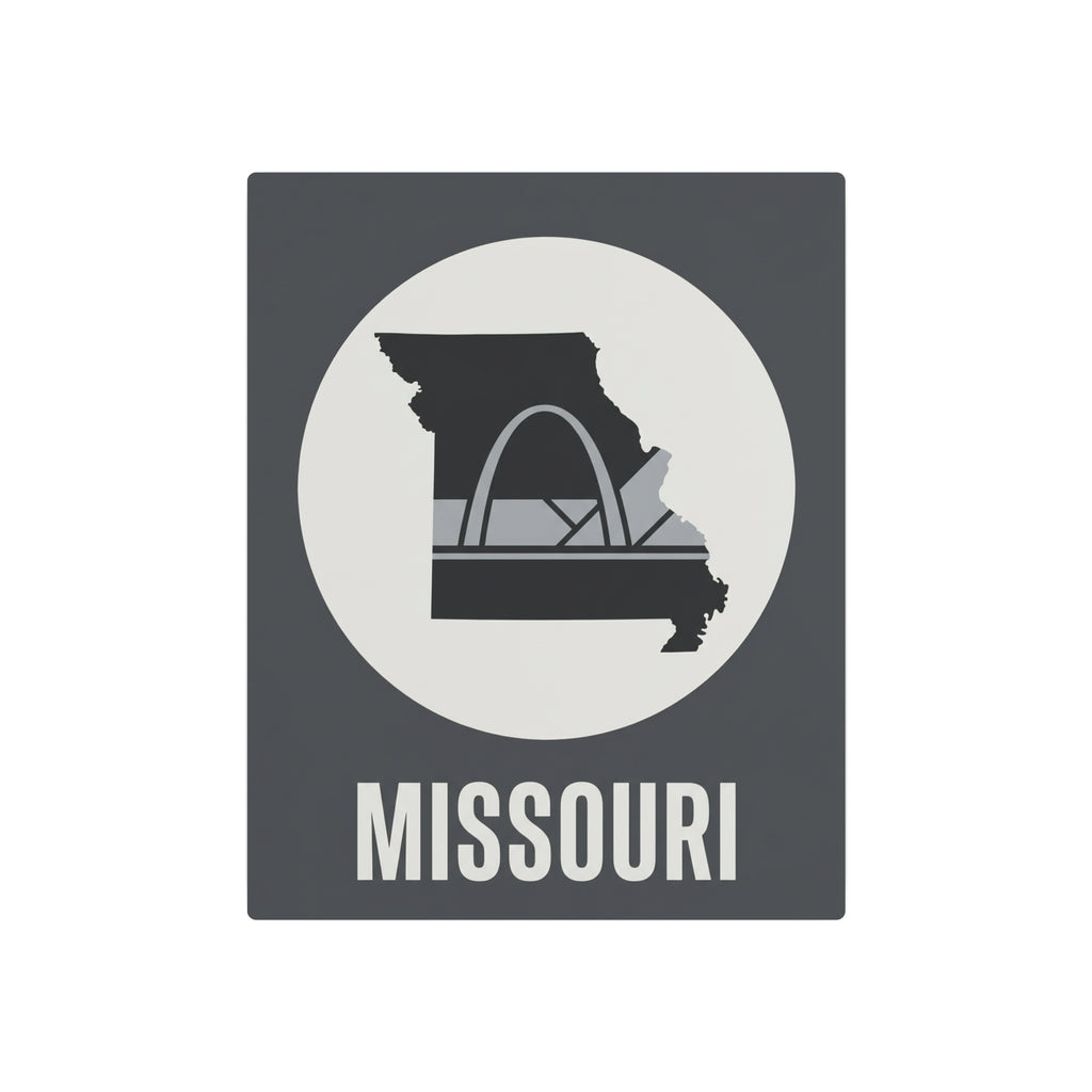 Missouri metal wall art sign featuring state outline, Gateway Arch motif, and “MISSOURI” label.